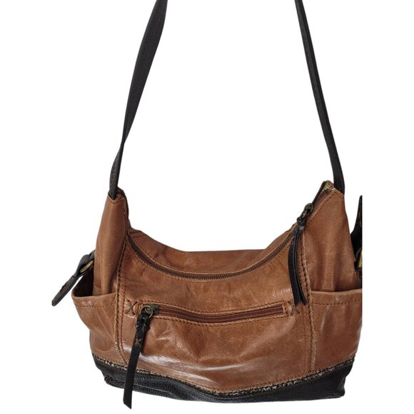 THE SAK Kendra Leather Hobo Shoulder Medium Bag Brown Two Tone Full Zip Closure - Picture 10 of 12